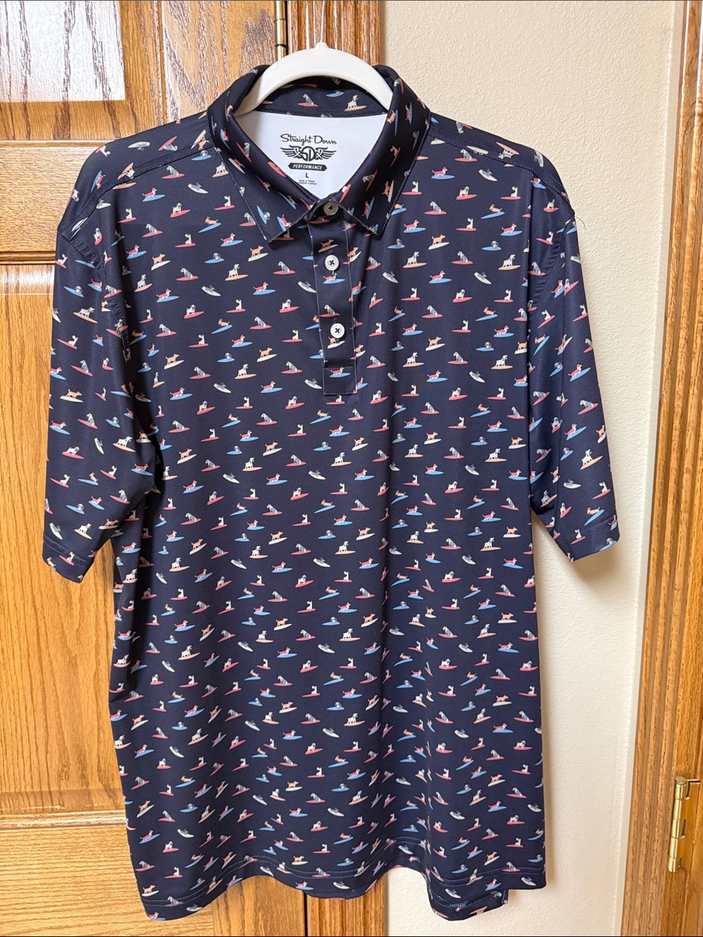 Straight Down Men's Navy Short-Sleeve Polo with Surf Print